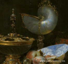 Naturaleza muerta con cuenco Holbein, copa Nautilus, copa de cri Naturaleza muerta con cuenco Holbein, copa Nautilus, copa de cri