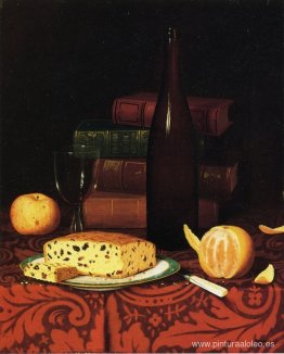 Naturaleza muerta con pastel de pasas, fruta y vino Naturaleza muerta con pastel de pasas, fruta y vino