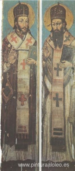Icono de San Juan Crisóstomo y San Basilio el Grande del pueblo Icono de San Juan Crisóstomo y San Basilio el Grande del pueblo