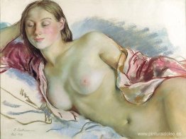 Desnudo Reclinado con manto de cerezo Desnudo Reclinado con manto de cerezo